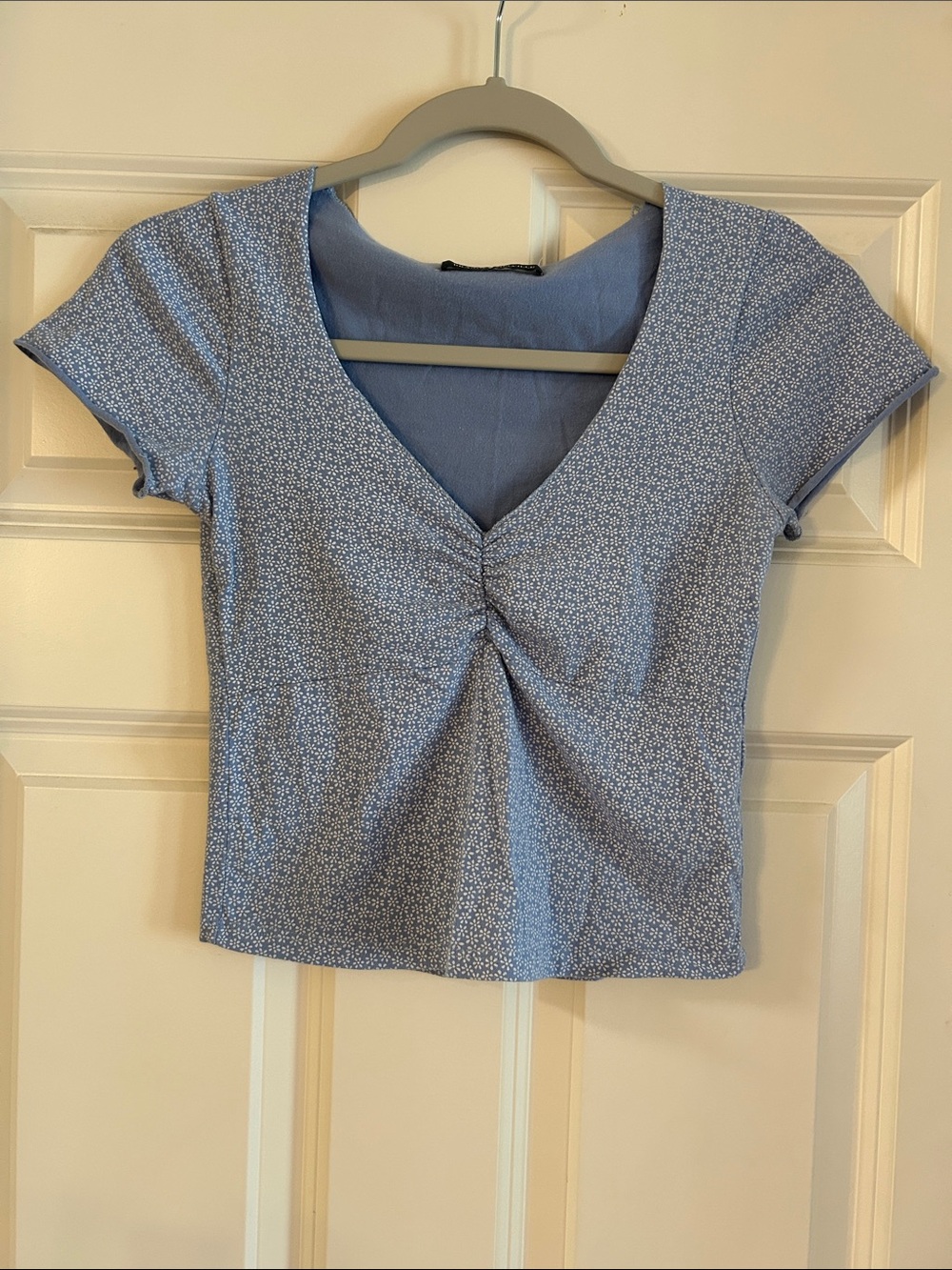 Brandy Melville Light Blue V-Neck Short Sleeve Top
